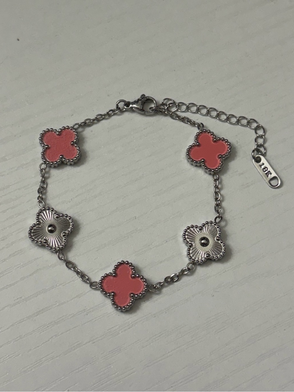 Pink Clover Bracelet Stainless Steel Silver Tone 18K Charm Y2K Jewelry